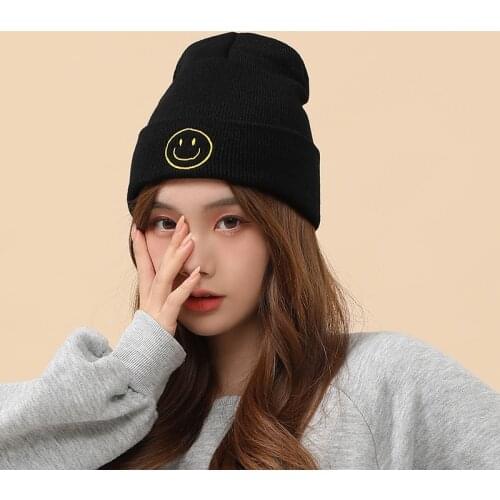 2020Autumn Winter Beanie Hat Men Women Smile Embroidery Warm Fashion Knitted ​Hat Unisex Casual Hip Hop Cap Knitted Wool Caps