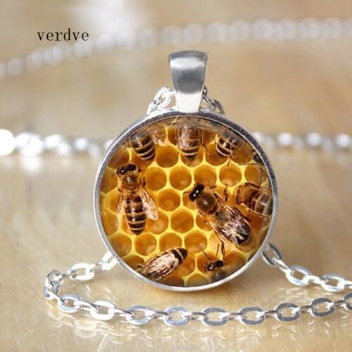 Honey Bee Necklace Save the Bees Jewelry Glass Dome Cabcohon Charm Pendant Necklace Fashion Jewelry Gifts for Women Men Rated