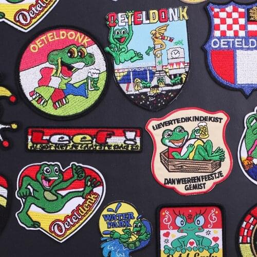 Iron on Patches Oeteldonk Frog Carnival Club for Netherland Patches for Clothing Stripes Stickers Oeteldonk Embroidered Patches