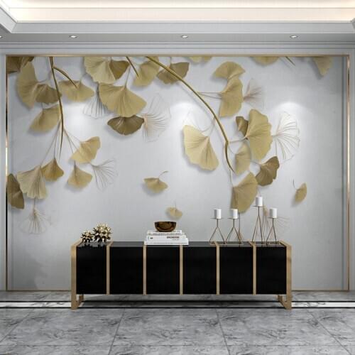 Custom Mural 3D Golden Embossed Ginkgo Leaves Wallpaper 3D Wall Painting Luxury Living Room Bedroom TV Background Wall Covering