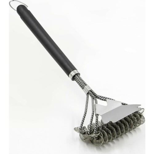 Durable Full Length 44cm BBQ Grill Cleaner Brush Stainless Steel Cooking Tool Wire Bristles Professional Barbecue Cleaning Brush