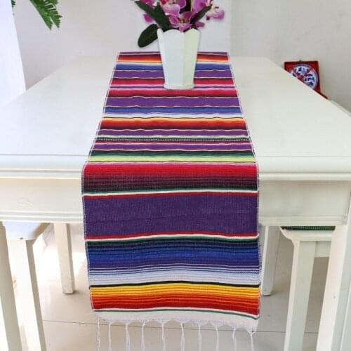 Rainbow Table Runner Stripe Table Runners with Tassel Mexican Tablecloth for Wedding Party Cotton Tablecloth Flag 34x212cm