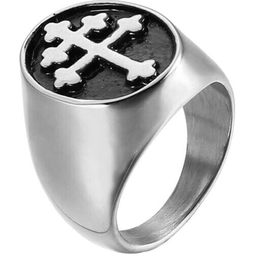 Religion Europe and America Stainless Steel Orthodox Cross Ring Gold Titanium Steel Three Leaf Cross Jewelry