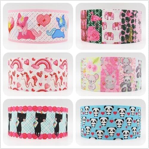 Q&N ribbon 16mm 22mm 25mm 38mm 50mm 75mm cartoon printed grosgrain ribbon webbing 50yards/roll for hair tie free shipping