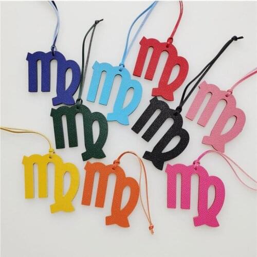 Luxury Real Leather Keychains Constellation Virgo Keyring Unisex Car Ornaments Womens Charm Bag Holder Pendant Accessory Chain