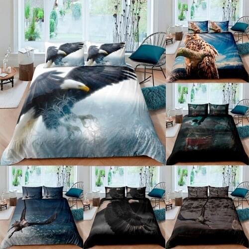 Owl Printed Luxury Duvet Cover Set 3D Animal Eagle Bedding Set Teen Kid Size Bedclothes Bed set 2/3 Pieces Home Textiles For Men