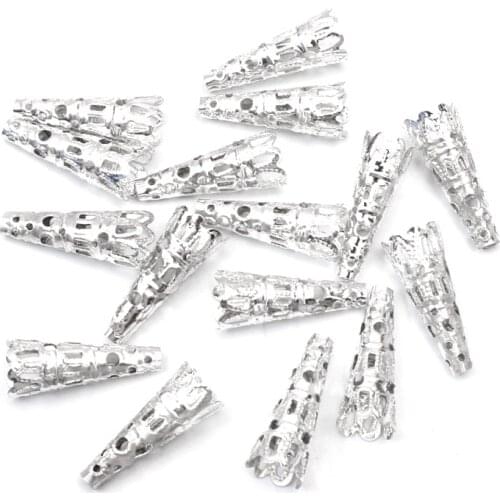 100pcs 22x9mm Silver Beads End Caps Hollow Out Flower Loose Spacer Beads For Jewelry Making Finding Diy Accessories