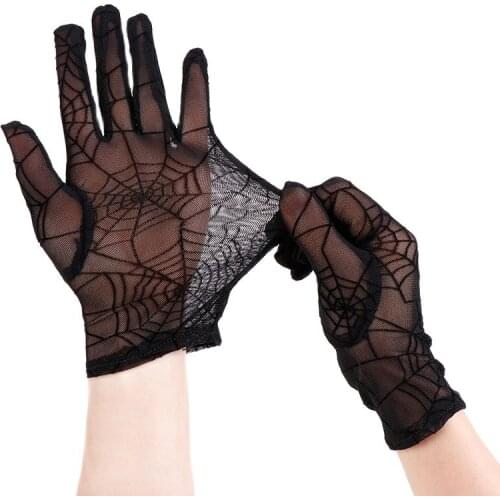 Spring Summer Gloves for Women Black Mesh Mittens Full Finger Breathable Sun Protection Driving Gloves Dance Halloween Gloves