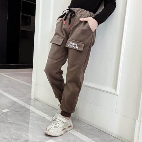 Girls Woolen Warm Pants Solid Pocket Kids Casual Harlan Pants 2019 Autumn Winter Elastic Waist Long Sports Trousers for Children
