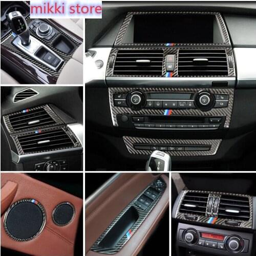 Carbon Fiber for BMW X5 X6 E70 E71 Car Inner Door Audio Speaker Gearshift Panel Door Armrest Cover Trim Sticker Auto Accessories