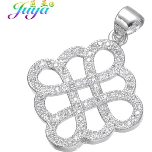 Juya Decoration Jewelry Fittings Micro Pave Zircon Gold/Rose Gold Chinese Knot Charms Pendant Fit Women Jewelry Making