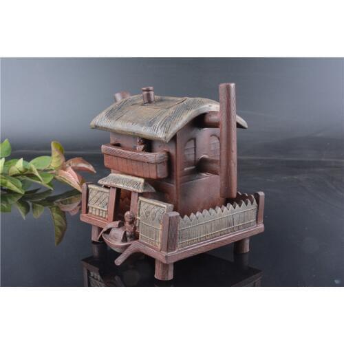 Unique in the east Old QingDyansty Chinese Handcraft YiXing Zisha Teapot, Cabin shape,with mark,Free shipping