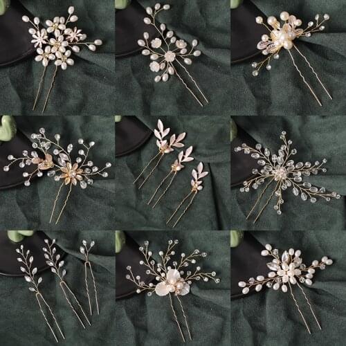 Vintage Handmade Gold Wedding Hair Accessories Pearls Crystal Hairpins Clips Sticks Women Hair Jewelry Headpiece For Bride Girl