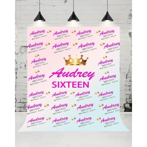 VinylBDS Sweet 16th Birthday Gold Crown Photography Backdrops Step and Repeat Newborn Baby Photo Studio Background for Children