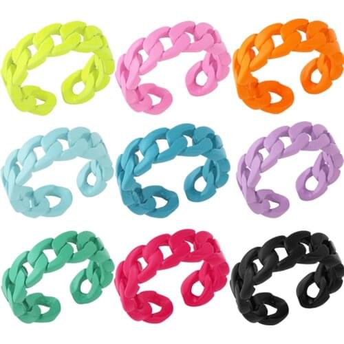 Candy Color Dripping Oil Open Finger Rings Minimalist Hollow Out Copper Metal Rings For Women Trendy Party Jewelry Gift