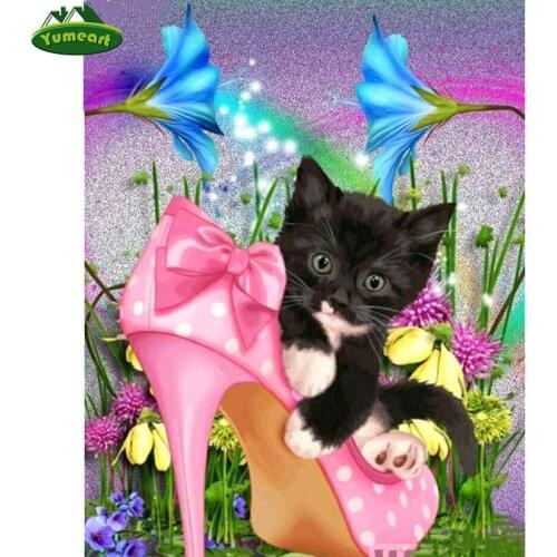 YUMEART Handicrafts 5D DIY Diamond Painting Cat Shoe Rhinestones Diamond Dotz Embroidery Mosaic Kits Blue Flower Girl Room Decal