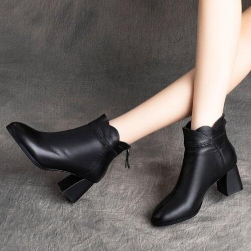 Plus Size 35-42 Women High Heels Ankle Boots Black Ruffles Ladies Shoes 2020 Winter New Fashion Chunky Wave Botas mujer 8778N