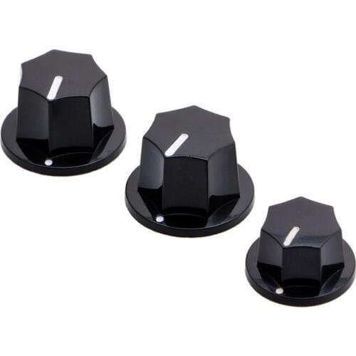 3 Pcs Amp Volume Tone Control Knobs Plasti Black Vintage Style Jazz Bass Guitar