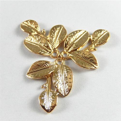10pieces)Vintage Women Alloy Gold Tree Leaf Creative Man Jewelry Necklace Pendant Bracelet Charms 25*20mm Handmade Craft 52358