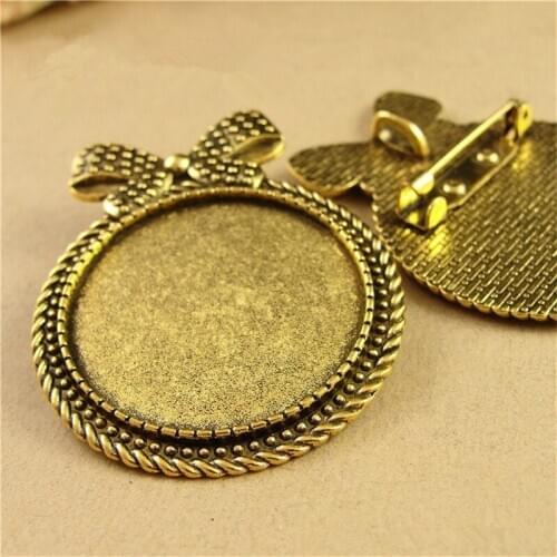 20pcs/lot Retro Bow-knot Cabochon Settings 30mm Inner Size Brooches Base Jewelry Crafts