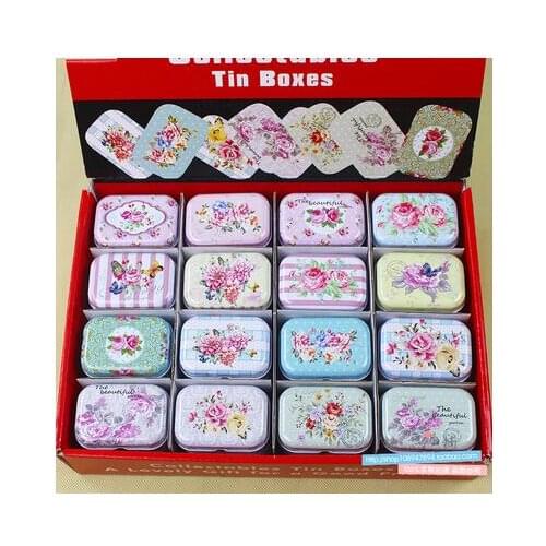 32Pcs/lot Vintage Cartoon Tin Box 5.5*3.8*2.4cm Candy Pill Chutty Mini Storage House Decoration Collectables Display N1901