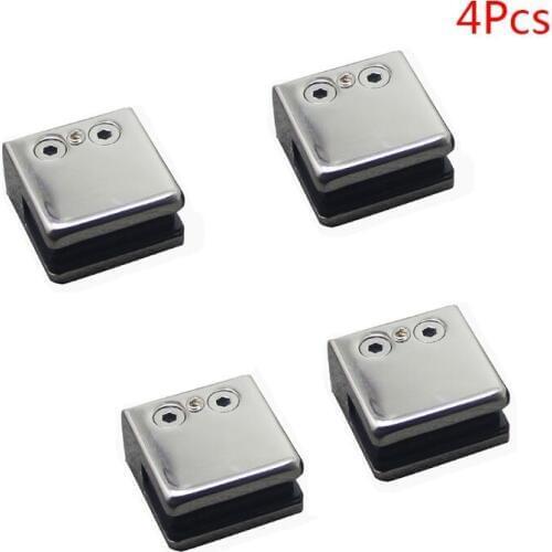 4PCS Stainless Steel Square Clamp Holder Glass Bracket Clip for Bathroom Office Glass Shelf Handrails Accessories