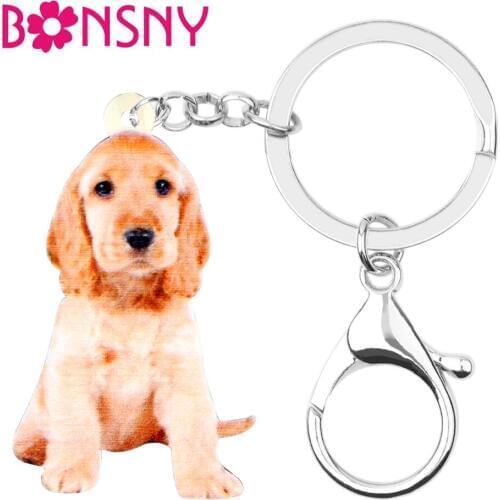 Bonsny Acrylic Cute Cocker Dog Key Chains Keychain Keying Fashion Animal Pet Jewelry For Women Girl Ladies Teens Decoration
