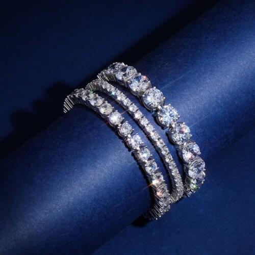 3MM/5MM S925 Sterling Silver 1 Row CZ Stone Tennis Chain Women Men Charm Bracelets Hip Hop Bling Ice Out Rapper Jewelry