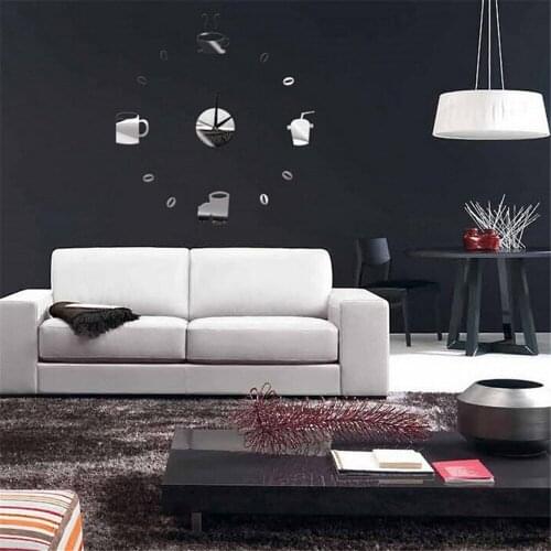 Fun life coffee cup DIY clock wall clock fashion creative fun stereo mirror wall clock (with straw)