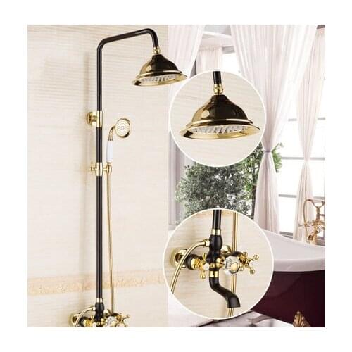 Black Gold Brass Faucet Bathroom Shower Suit European Rain Head Rose Gold Wall Mounted Shower Set Brass Bathroom Accessories Set
