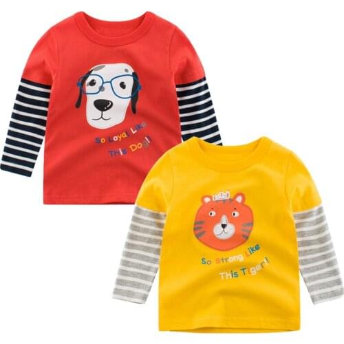 Kids T-Shirts Cotton Little Lion And Dog Baby Boys Girls Stripe Long Sleeve Tops Children Autumn Sweatshirt Clothes Bright Color