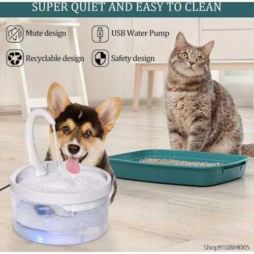 Pet Cat Water Fountain LED Blue Light USB Powered Automatic Water Dispenser Cat Feeder Drink Filter For Cats Dogs Pet Supplier
