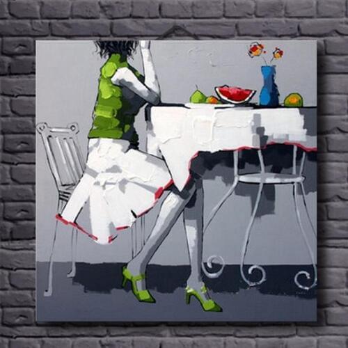 Eating Fruit Girl Canvas Painting Home Decor Painting Calligraphy Abstract Figure Oil Painting Hand Painted Wall Art Canvas Art