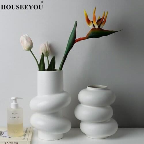 Ceramic Donut Vase Nordic Minimal Flower Pot Flowerpot Balcony Office Ornaments Home Desktop Bonsai Decoration Accessories