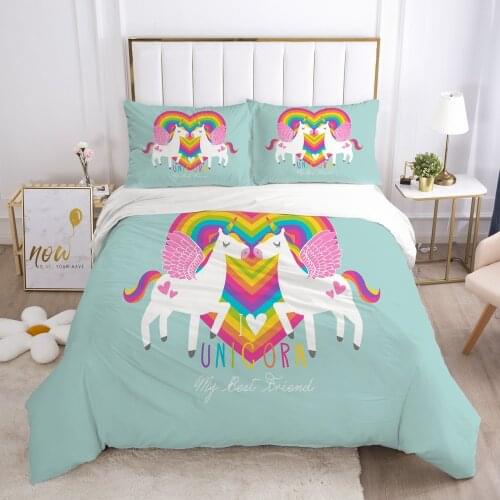 Cartoon Duvet Cover Set 3D Unicorn Children Bedding Set For Kids Baby Blanket Cover Pillowcases Girls Boys Bed Set