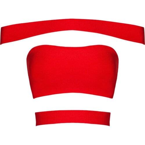 Red fashion off the shoulder cut off design 2020 women celebrity rayon short bandage top