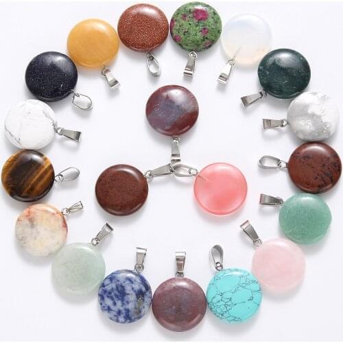 Fashion 20mm Natural Stone Round Pendants Necklace for Jewelry Making 10 Pcs/Bag Mixed Charms Trendy Accessories Wholesale Gifts