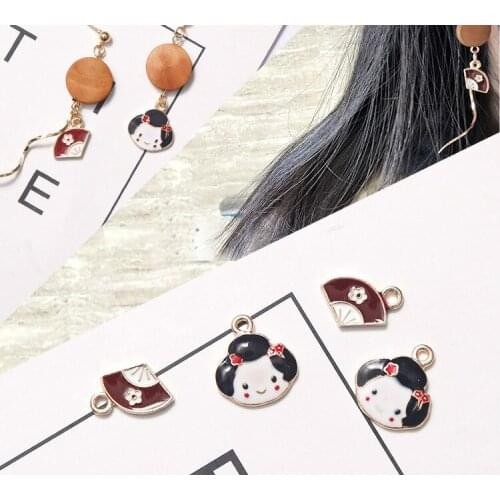 Doll Beauty Head Fan Drop Glaze DIY Handmade Earrings Making Accessories Jewelry Component Material 8pcs