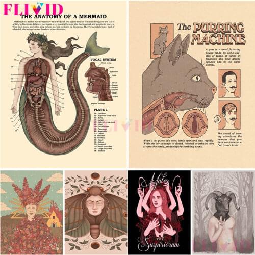 Mythical Characters Art Painting Gifts Witchery Funny Wall Art Canvas Painting Anatomy Of Mermaid Posters And Print Decoration