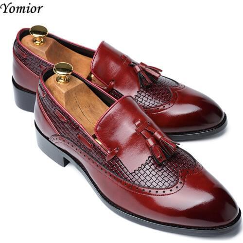 Yomior Fashion Tassel Mens Dress Shoes Formal Business Office Suit Loafers Summer Travel Leather Shoes Italian Vintage Wedding
