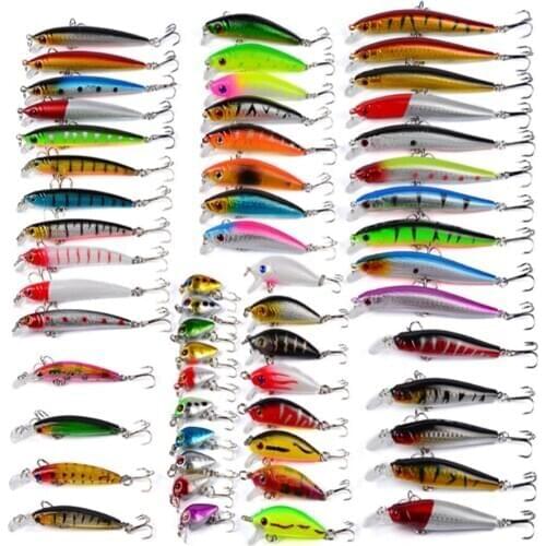 56pcs/lot Mixed Fishing Lure Kit Set Minnow Trolling Artificial Bait Lifelike Wobbler Carp Fishing Tackle Crankbaits Swimbait