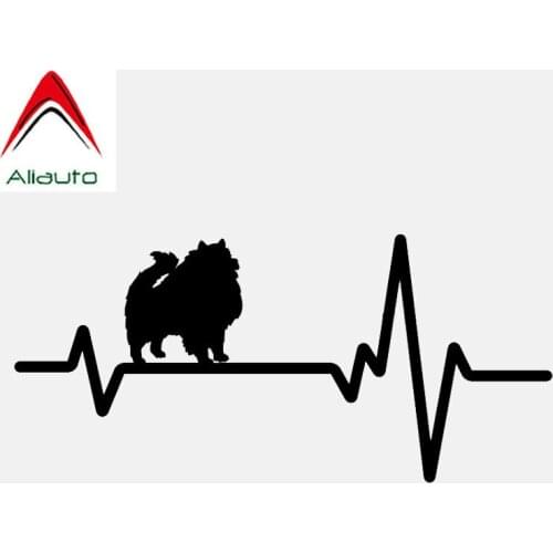 Aliauto Cartoon Car Sticker German Spitz Love Adoption Rescue Heartbeat PVC Personality Waterproof Decal Black/Silver,15cm*7cm