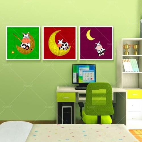 3 Panel Cute Cow Child Wall Art Canvas Painting Picture Cuadros Decoracion For Child Room Modern Printed Unframed PR974