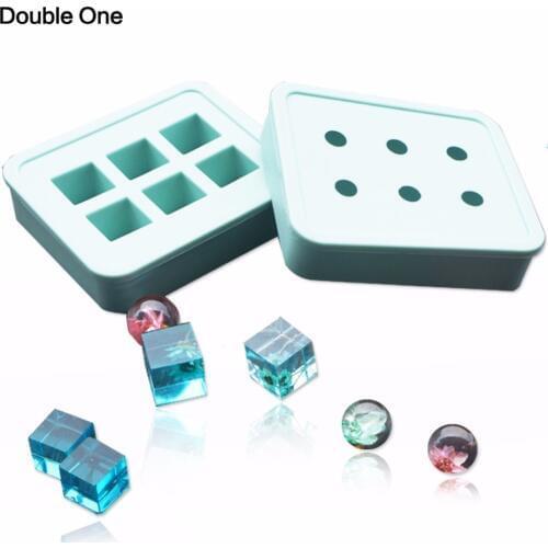Double One New Arrivals Silicone Mould For Make 16mm Square and Round Ball Crystal Beads Mold DIY Epoxy Jewelry 2pcs