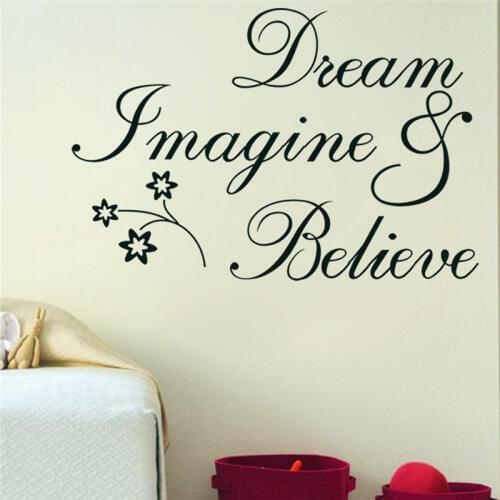 New Dream Imagine Believe Inspirational English Home Decor 3d PVC Waterproof Wall Stickers DIY Living Room Office Study Room Art