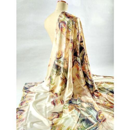 New Women Dress Super High-end Landscape painting Heavy Sattin 96% Natural Silk Fabric Woven tissus au metre Wholesale telas