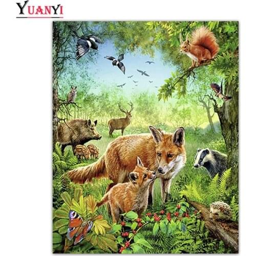 Full Round Diamond Embroidery Forest animal DIY 5D Diamond Mosaic Fox Full Square Diamond Painting Cross Stitch Home Decor