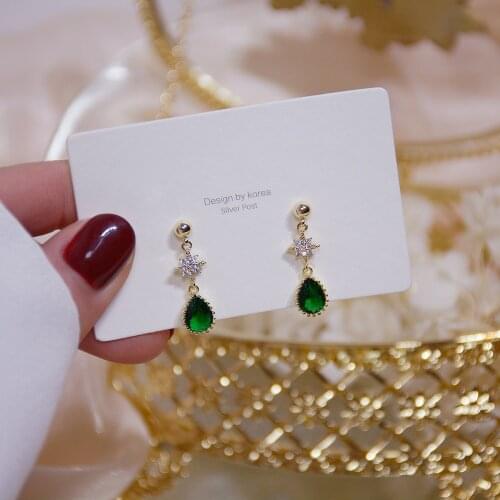 Luxury S925 Silver Needle Shiny AAA Green Zircon Drop Earrings Exquisite High End Temperament Female 14k Gold Jewelry