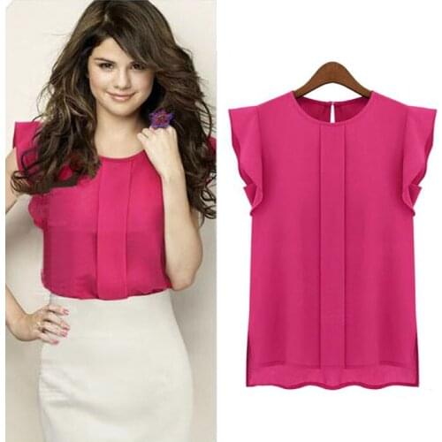 Shirt Womens Casual Loose Chiffon Short Sleeve Shirt Tops Women Solid Color Fashion Clothes 2021 Hp/xl Poleras Mujer #P3