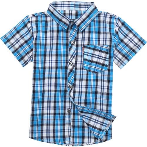 2021 Summer 3 4 5 6 7 8 9 10 Years Old Check Plaid Shirts Turndown Collar For Handsome Kids Boy Gift Sports Short-Sleeve T-Shirt